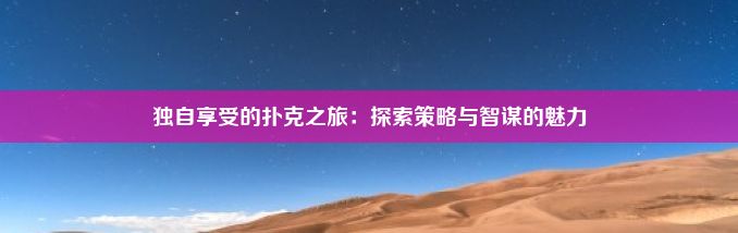 独自享受的扑克之旅：探索策略与智谋的魅力